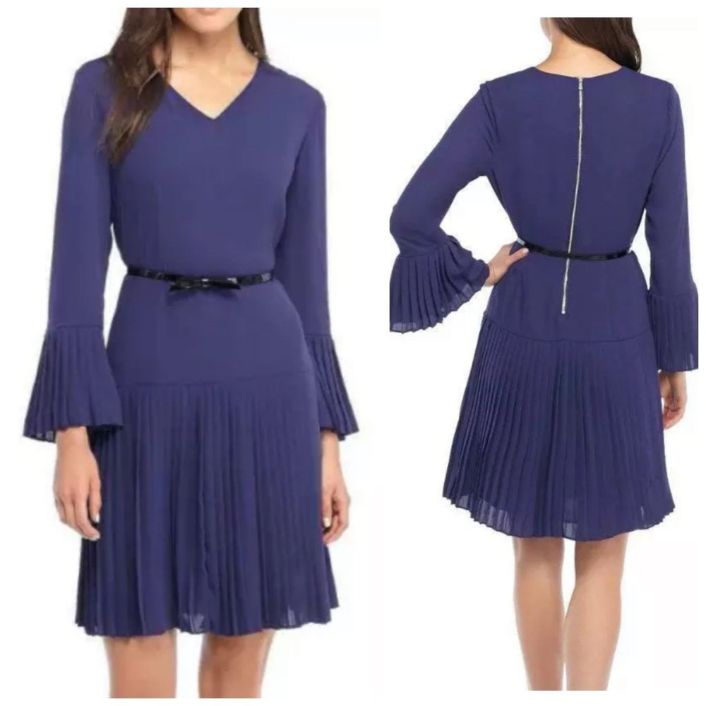 THE LIMITED Dress Sz 8 Astral Aura Purple Bell Sleeve Pleated NWT $99 - Picture 1 of 12